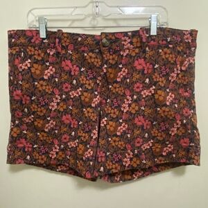 American Eagle Womens Denim Shorts Size 18 Floral Flowers Print Pink Brown Black